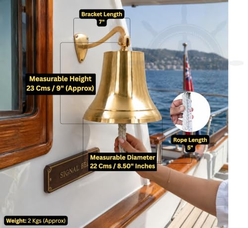 Nagina International Brass Ship Bell Wall Hanging Nautical Decor - 10 Inch