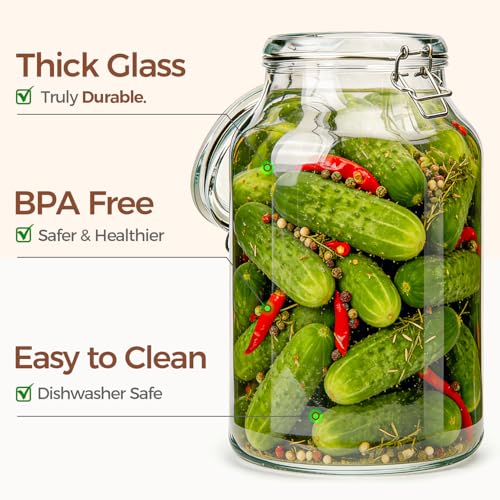 ComSaf Large Glass Jars with Airtight Lids 138 oz (1.1 Gallon) - 2 Pack, Wide Mouth