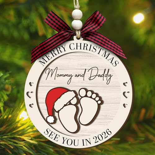 Gifts for Expecting Parents - Baby Coming Soon 2026 Ornament - Baby Pregnancy Announcement for Husband, Grandparents, Family - Pregnant Ornament 2025 - Wooden Christmas Ornament