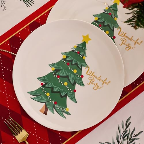 Swuut Christmas Dinner Plate Set of 6 - 10 Inch Bone China Holiday Main Course Plates - Microwave & Dishwasher Safe - Gift for Family & Men Women - Dinner Plate Variation