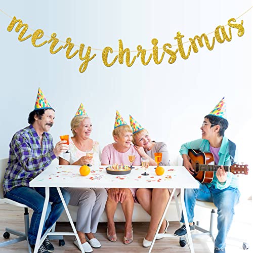 Gold Glitter Christmas Banner Winter Holiday Party Decor, Reusable Garland
