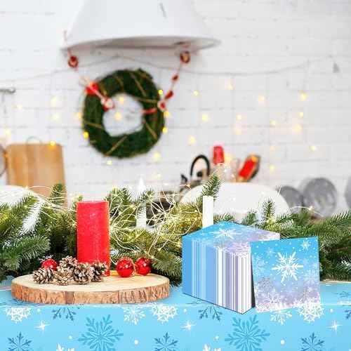 48PCS Christmas Paper Napkins Snowflake Beverage Napkins Cute Cocktail Napkins Wonderland Party Paper Napkins Snowflake Decorations Winter Decorative Napkin for Xmas, 13x13in