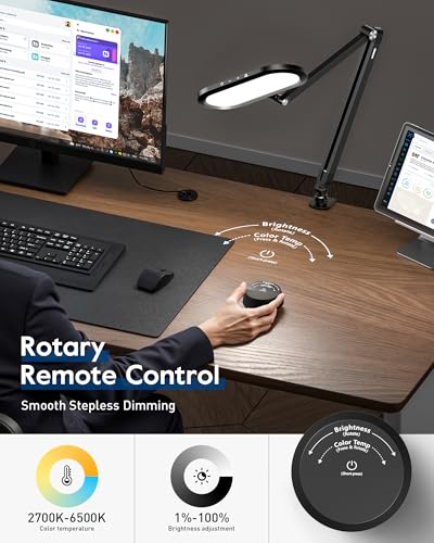 LitONES Dual-Side LED Desk Lamp with Clamp - Black, Soft Light, Stepless Remote