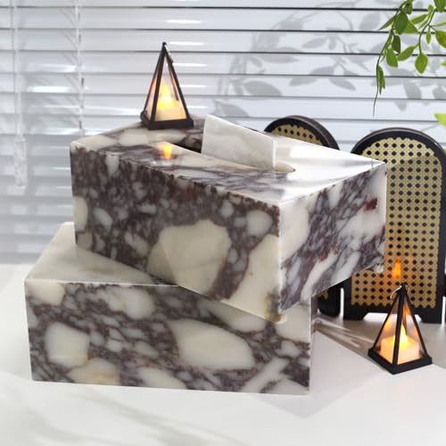 Marble Tissue Box Cover - Calacatta Viola, 9.8 x 5.5 x 3.9 Inches, Natural Marble