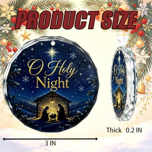 O Holy Night Christmas Ornament - 3 Inch Nativity Scene with Snowflakes & Gold Lettering