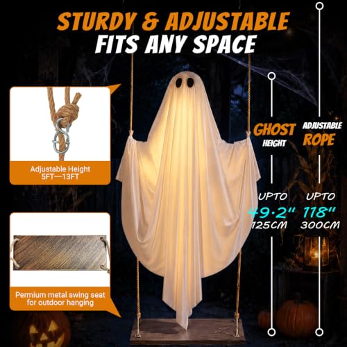 5FT Halloween Lighted Ghost Swing Outdoor Decorations with Remote Control