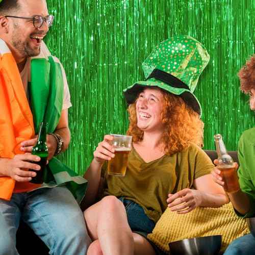 6 Pack St. Patrick's Day Green Foil Fringe Party Backdrop Curtains, 1 x 2m/39.3 x 78.7in Metallic Tinsel Curtains, Streamers Party Decoration Photo Background for St Patrick¡¯s Day Birthday Carnival
