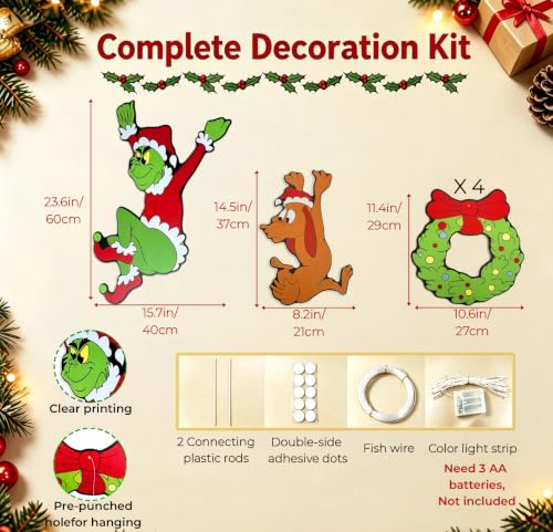 Christmas Decorations, 6PCS Light Up Fence Outdoor Decorations Green