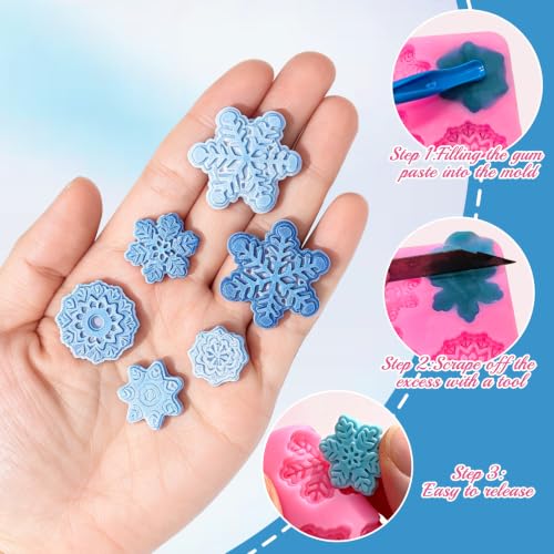 SIQINZONGWA 6 Pcs Snowflake Silicone Mold - 3D Snowflake Fondant Molds (Snowflake Variation)