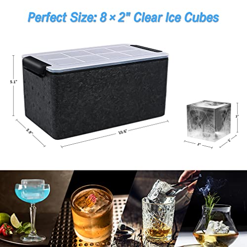 2 Inch Clear Ice Cube Tray for Large Crystal Whiskey & Cocktail Ice - Make 8 Slow-Melting Cubes