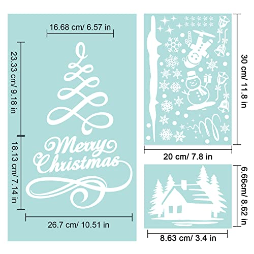 Whaline 9 Sheets Christmas Window Clings Stickers Double-Sided Merry Christmas Tree Snowflake Window Decals White Holiday PVC Stickers for Home Shop Glass Display Decoration, 9 Sheets