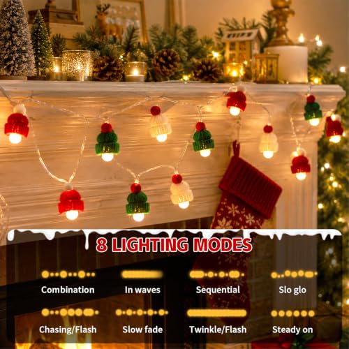 AquaNPT Santa Hat Christmas String Lights 10FT 20 LED Warm White USB Decor