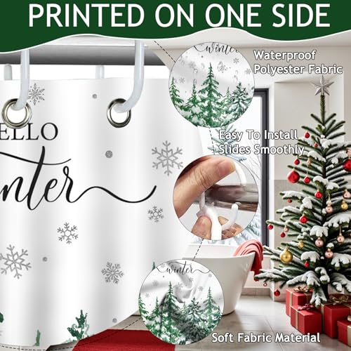 Mocsicka Winter Christmas Shower Curtain 72 x 72 in – Snow Scene Pine Trees, Waterproof Polyester
