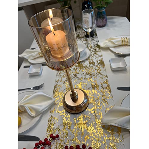 Glitter Metallic Gold Table Runner 11x108 Inch, Mesh Thin Sparkle Table Runner Roll, Table Decorations for Wedding Bridal Shower, Christmas, Baby Shower