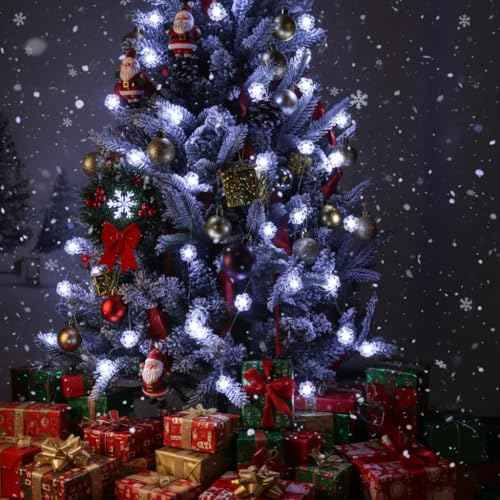 2 Pack Battery Operated Snowflake Christmas Lights Decorations,7FT Silver Wire 20 LED Snowflake String Lights for Indoor Holiday Wedding Party Christmas Tree Garland Decor(Cold White)