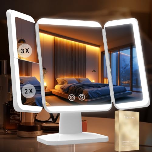 Rechargeable 15.6'' Lighted Makeup Mirror with LEDs & Trifold Design - White