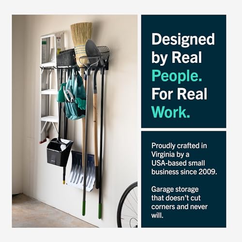 Heavy Duty Steel Garage Tool Organizer Set - 72 Inch Wall Rack with 8 Hooks - Supports 500 lb - Black