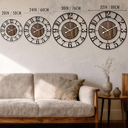 Large Metal Wall Clock, 20 Inch Retro Decorative Silent, Non Ticking,