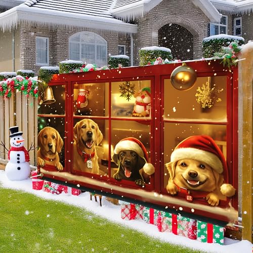 Four Dogs Christmas Banner Decoration 71x43 Inch Outdoor & Indoor Holiday Backdrop