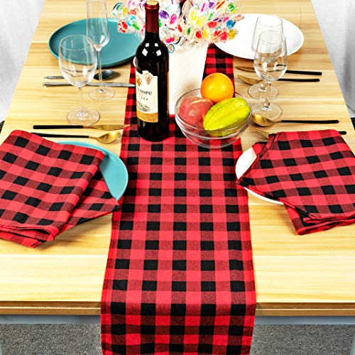 Red & Black Buffalo Check Table Runners - 4 Pack, 72x12 Inches for Holiday & Party Decor