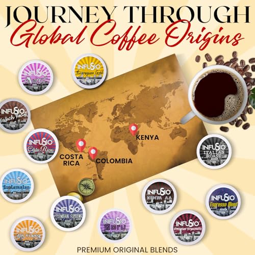 InfuSio World Coffee Pods Assorted 96-Count - 12 Blends, Keurig Compatible