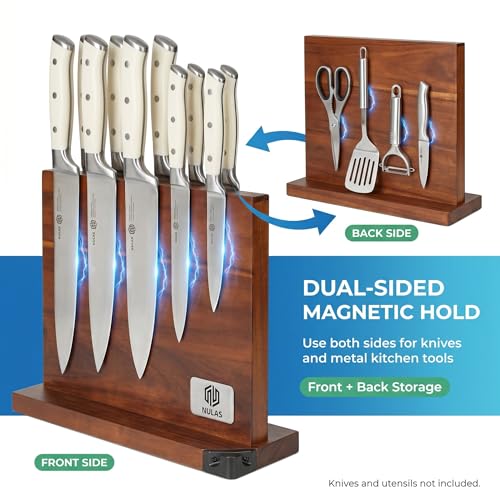 Brown Magnetic Knife Block with Built-in Sharpener, Double-Sided Countertop Organizer - L Variation