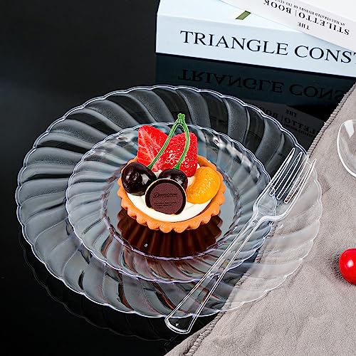 Disposable Clear Plastic Dinner Plates - 9 Inch, 100 Count, Food-Grade & Elegant - Variation of 9" Round Plates