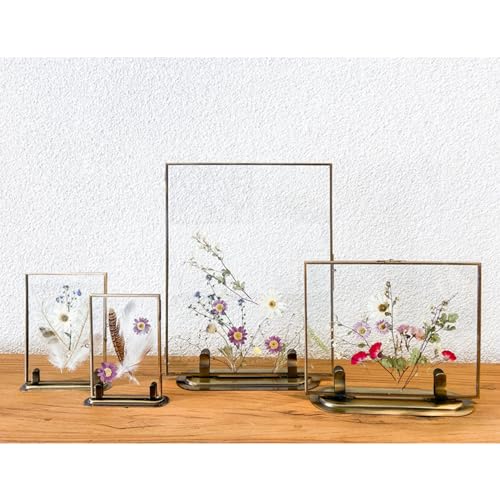 CAQ 11x14 Brass Floating Picture Frame - Vintage Glass Tabletop Display
