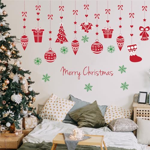 Christmas Wall Decals for Bedroom Hanging Christmas Tree Snowflake Gift Wall Stickers for Living Room Window Decor Removable Art Mural for Kids Baby Gift Nursery Door Decor Supplies (Style)