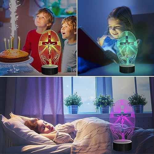 Attivolife Cross 3D Night Light, Jesus Catholic Illusion Hologram Lamp 16 Color Changing with Remote Control + Timer, LED Best Birthday Christian Gift for Religious Women Mothers Day Present