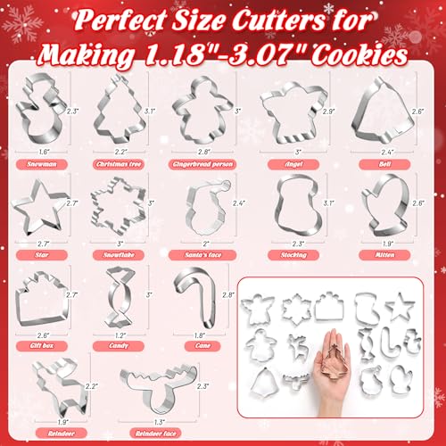 15Pcs Christmas Cookie Cutters Set - Stainless Steel Holiday Baking Molds with Snowflake, Star, Snowman & Winter Glove Shapes