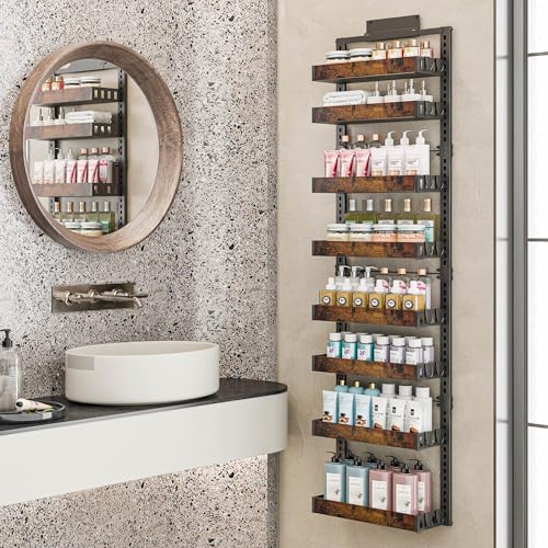BUKFEN 8-Tier Over the Door Pantry Organizer, Adjustable Wooden Basket