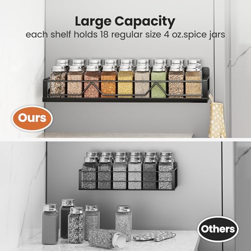 Mystozer 16.9 Inch Magnetic Spice Rack 4 Pack - Wide Black Refrigerator Storage