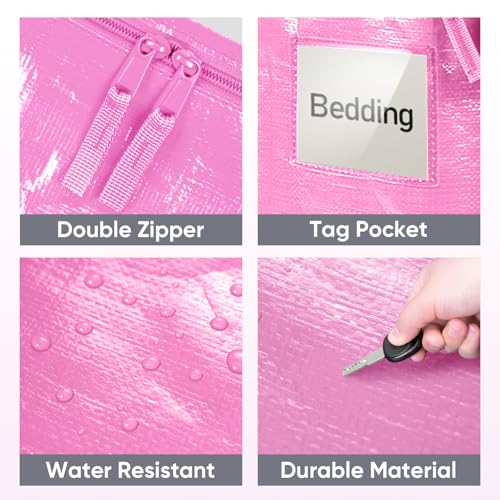 TICONN Pink 6 Pack Extra Large Waterproof Moving & Storage Bags with Handles