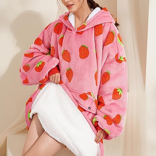 Narecte Cozy Oversized Wearable Blanket Hoodie for Adults - Strawberry