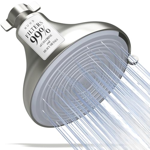 NUUD Brushed Nickel Filtered Shower Head – Chlorine Removal for Hair & Skin Health