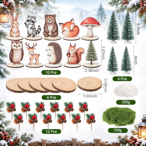 Woodland Animal Centerpiece Kit with Trees, Snow & Moss – 34 Pcs DIY Tables Decor