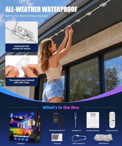 50FT RGBIC Outdoor Smart Christmas & Holiday String Lights - Waterproof, App & Voice Control