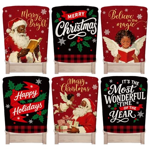 Whaline 6Pcs Christmas Chair Back Cover African American Black Santa