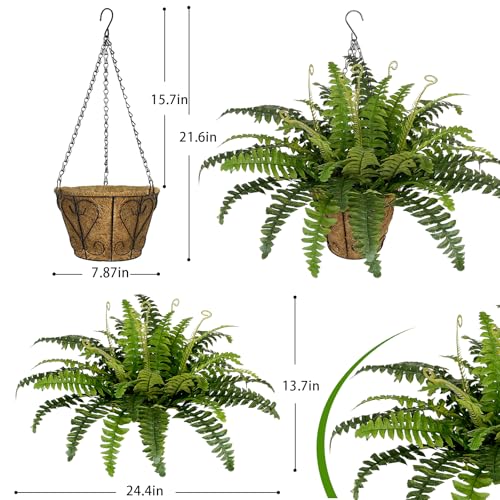 Artificial Hanging Ferns Set - UV Resistant Outdoor Plants for Porch Garden