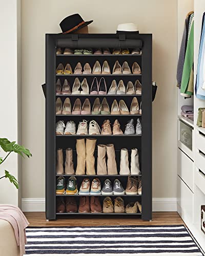 Black 10-Tier Shoe Rack with Cover, Holds 40-50 Pairs, Easy Assembly