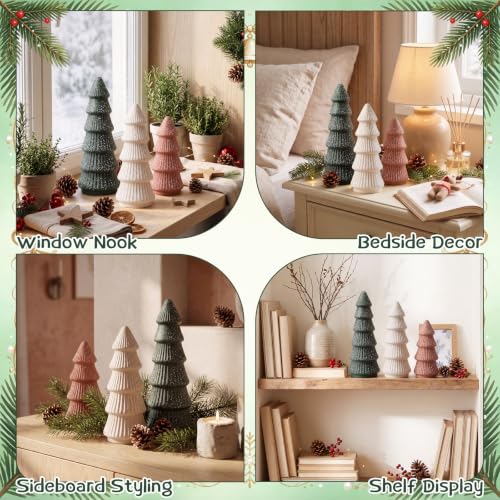 Skylety 3-Piece Vintage Terracotta Christmas Tree Figurines Set