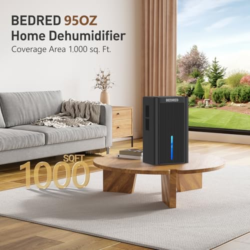 BEDRED 95OZ Black Dehumidifier for Home & Bedroom, Quiet Auto Shutoff & 7-Color Ambient Light