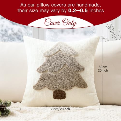 Artscope Beige Chenille Christmas Tree Pillow Covers Set of 2 20x20 Inches