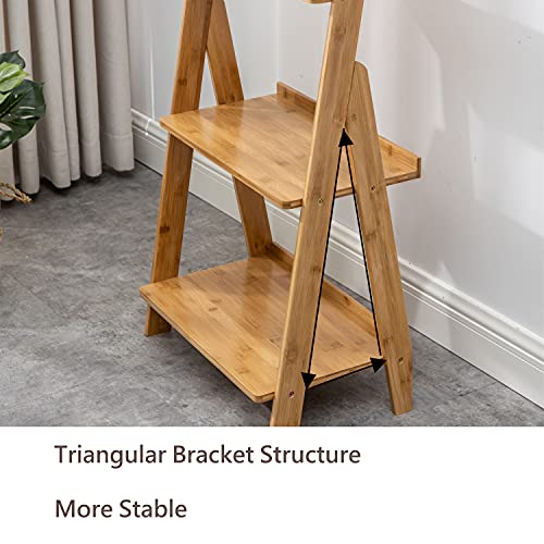 Natural 5-Tier Bamboo Ladder Shelf Bookcase - Freestanding Storage Organizer