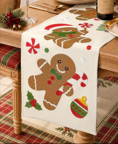 Miss Adola Embroidered Canvas 13"x90" Christmas Table Runner,