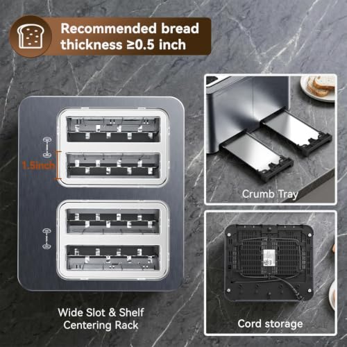 Mecity 4-Slot Wide Slot Digital Toaster with Touch Screen & Stainless Steel - Brushed Gray