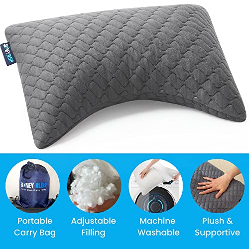 Sidney Sleep Travel Mini Neck & Knee Pillow - Grey, Adjustable Loft, Washable, Includes Backpack