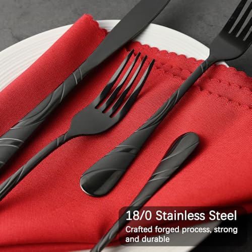 Black Silverware Set for 8 - 40-Piece Modern Flatware Stainless Steel