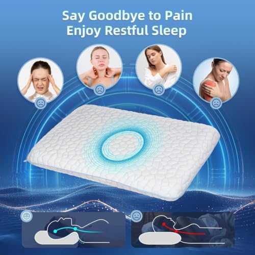 Ultra Slim Flat Pillow - Blue, 2.75-Inch Height, Cooling Memory Foam for Stomach Sleepers
